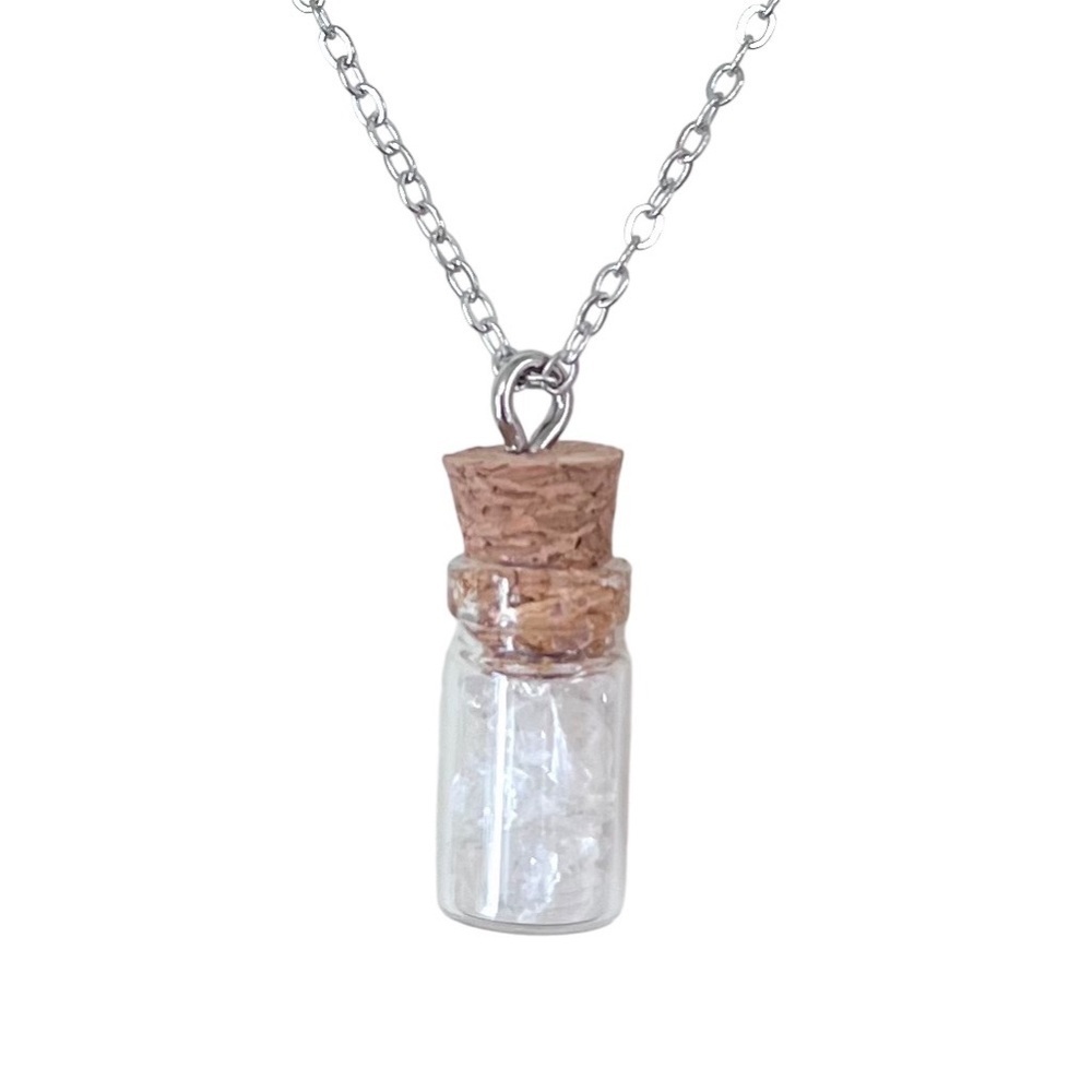 Herkimer Diamond Quartz Crystal Mini Glass Wish Bottle Cork Pendant Necklace